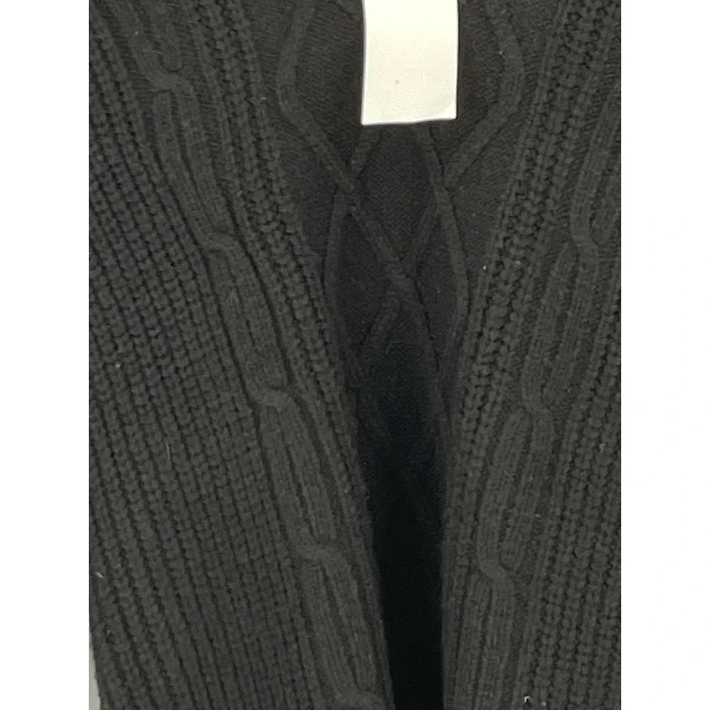 NWT G by Giuliana‎ Black Label Womens XXS Sweater Cable Knit Black Fringe Sleeve